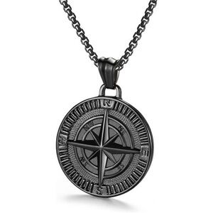 Men's Compass Pendant Necklace Stainless Steel Navigator Forged for Male Jewelry